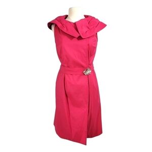 Samuel Dong Wide Collar Pink Tarfetta Belted Wrap Dress